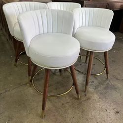 New in box Counter Height Bar Stools Set of 4, Swivel BarStools with Back, 24" H Seat Height Upholstered Kitchen Stools with Wood Legs and Footrest, W