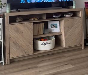 Wood TV Stand with Chevron Cabinet Doors