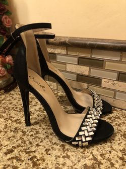 Black crystal heels