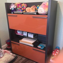 Modern Two-Tone Cabinet with Flip-Down & Drawer Storage