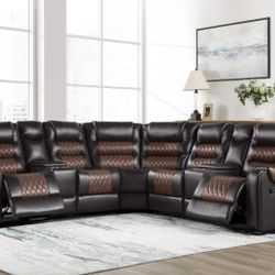 Hart Leather Reclining Sectional w Phone Chargers