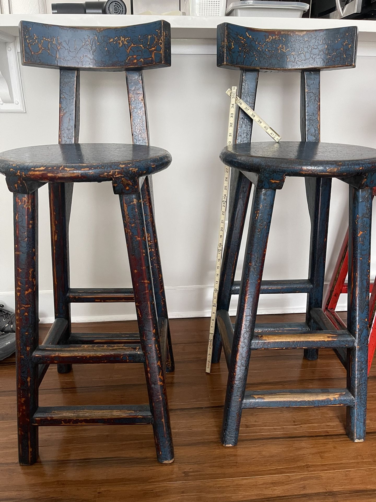 Bar stools blue crackle paint, 30”