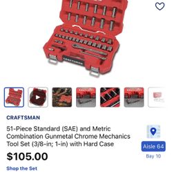 Brand New - 51-Piece Standard (SAE) and Metric Combination Gunmetal Chrome Mechanics Tool Set (3/8-in; 1-in) with Hard Case 