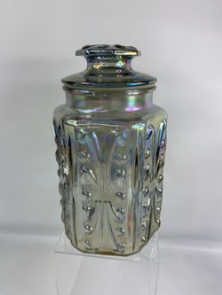 Vintage carnival glass canister cookie jar￼