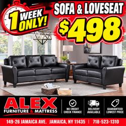 Black Tufted Sofa and Loveseat Set