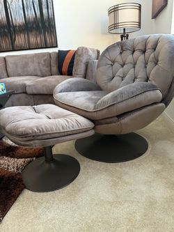 Modern Taupe Velvet Swivel Accent Chair & Ottoman Set