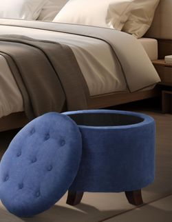 Athena Collection 20 Inch Small Ottoman with Storage, Round Linen Fabric Storage Ottoman with Removable Lid, Stylish Footstool