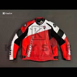 Ducati Course Custom Made Leather Jacket / Motorbike Leather Jacket For Men And Women Gift .