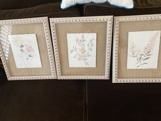 (3) framed bathroom pictures 15" x 17"