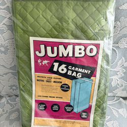 Vintage 1968 new old stock unopened package Avocado green quilted vinyl zippered hanging garment closet bag.   54” long. Holds 16 garments  