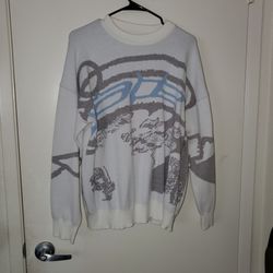 Graphic white, blue, grey sweater XL
