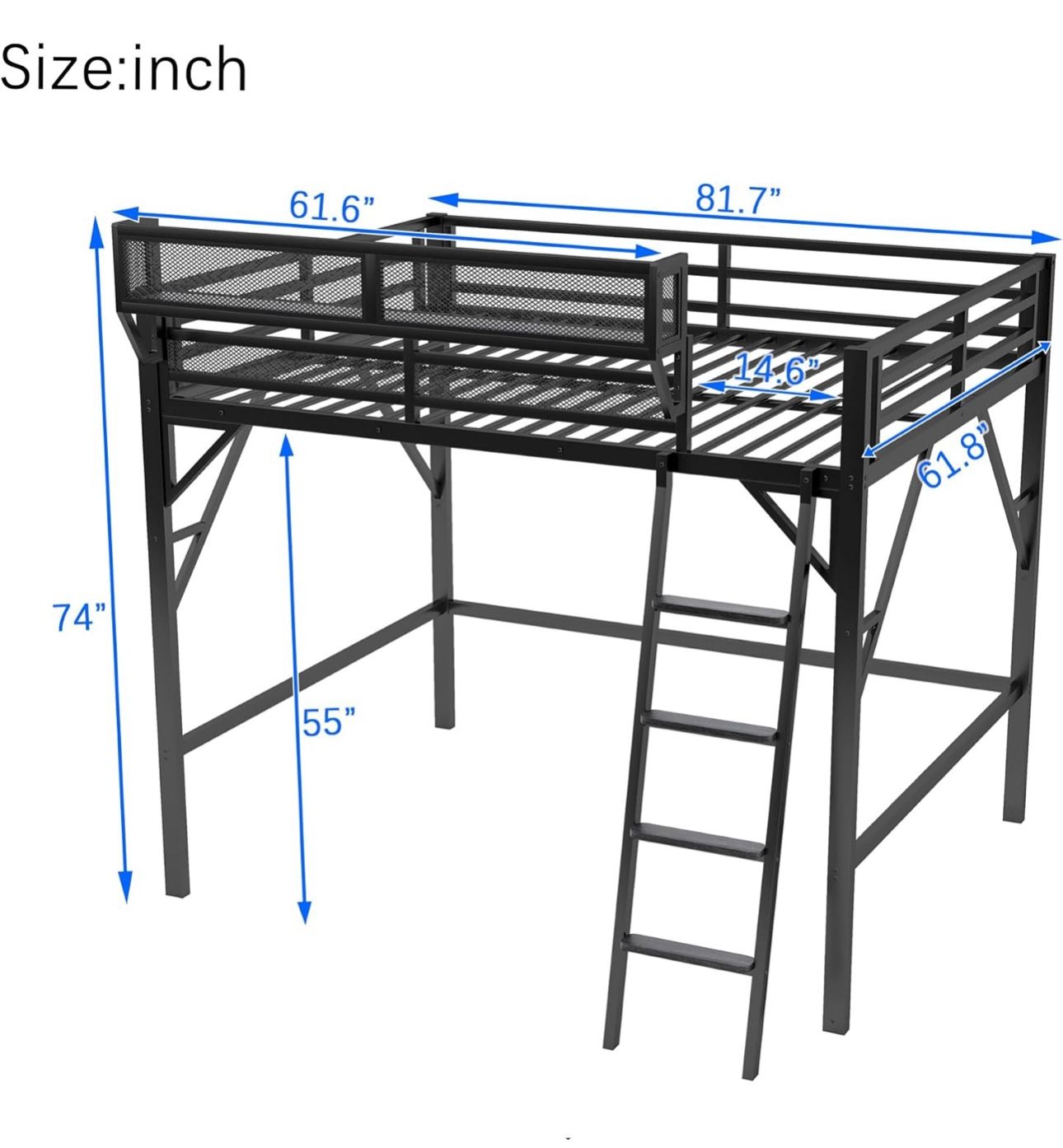 KEIKI Queen Size Metal Loft Bed Frame 