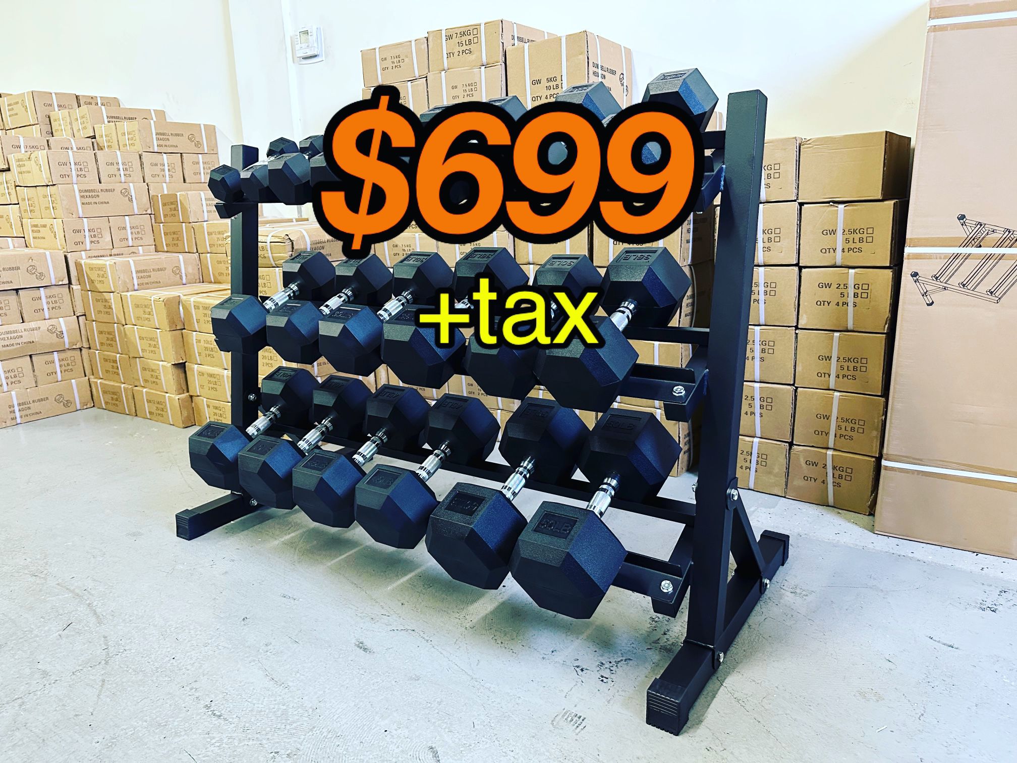 Dumbbell Set 5lb - 50lb With Heavy Duty 3 Tier Rack Brand New🏋🏽‍♂️  In The Box📦  