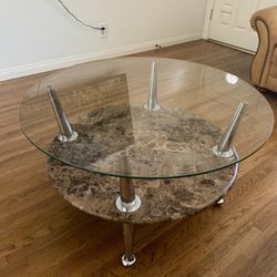 Modern Glass Coffee Table – Marble Base