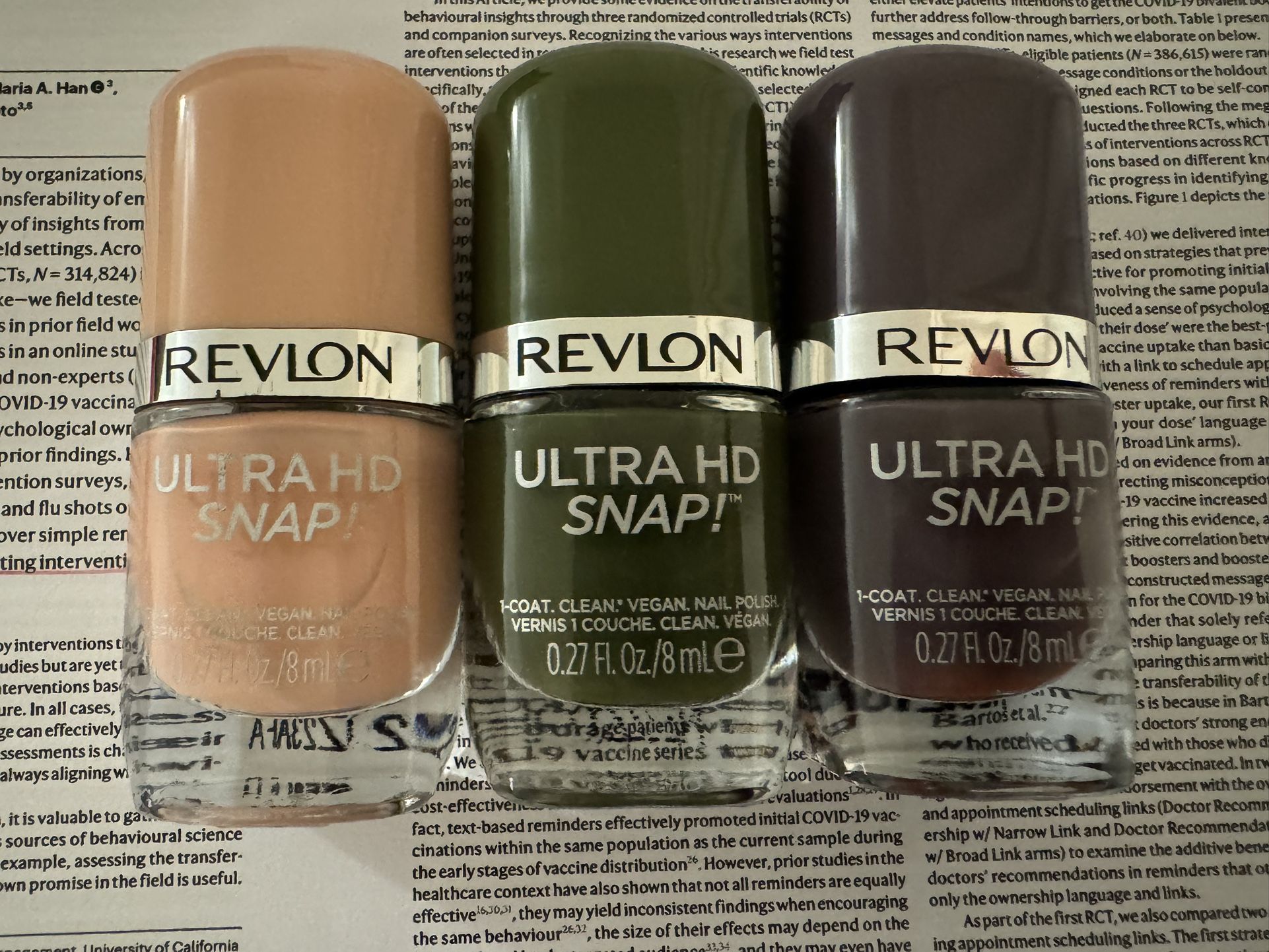 Lot of 3 Revlon Ultra HD Snap! Nail Polish Grounded Command in Chief Keep Cool