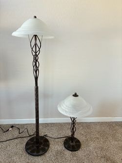 Wrought Iron Floor Lamp and Table Lamp Set