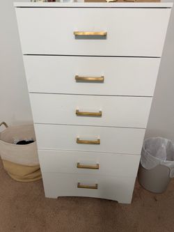 Modern White 6-Drawer Dresser with Gold Hardware