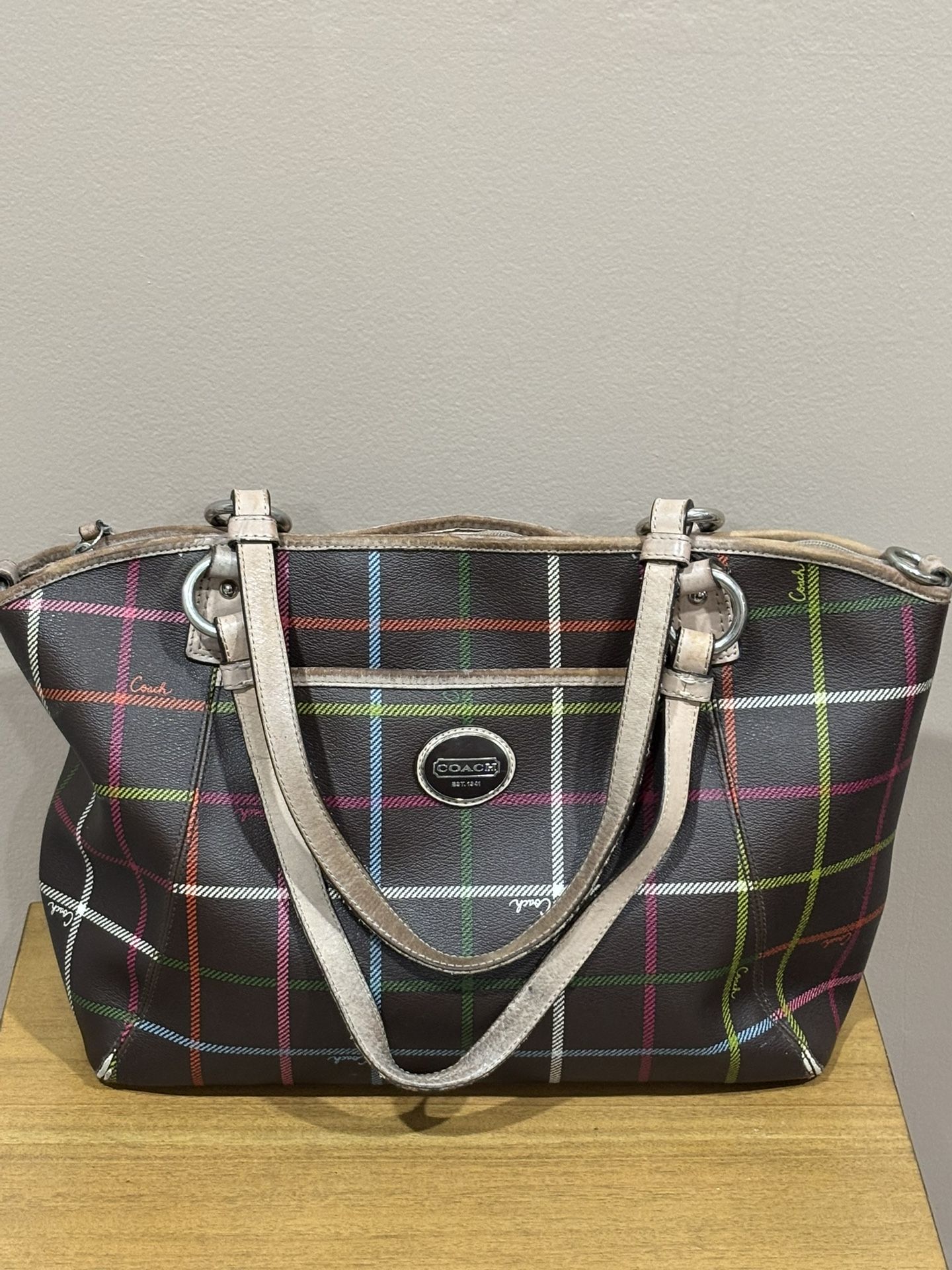 Coach Peyton Tattersall leather tote