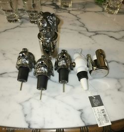 Vintage Pottery Barn Bulldog Cocktail Shaker & Matching Animal Wine Pourers Lot