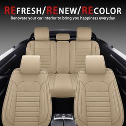 Tomic Yolanda Waterproof Faux Leather 5pcs Auto Seat Cover (Protector) Full Set, Universal Car Accessories Fit for Most Sedans SUV Pick-up Truck