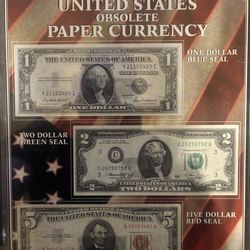 US Obsolete currency Silver Certificate, Two Dollar, Five Dollar Red