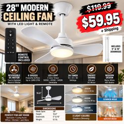 28" Modern Ceiling Fan with LED Light & Remote( New in box)