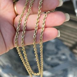 Brand New Solid 10k Gold Rope Chain 24” Long Necklace 