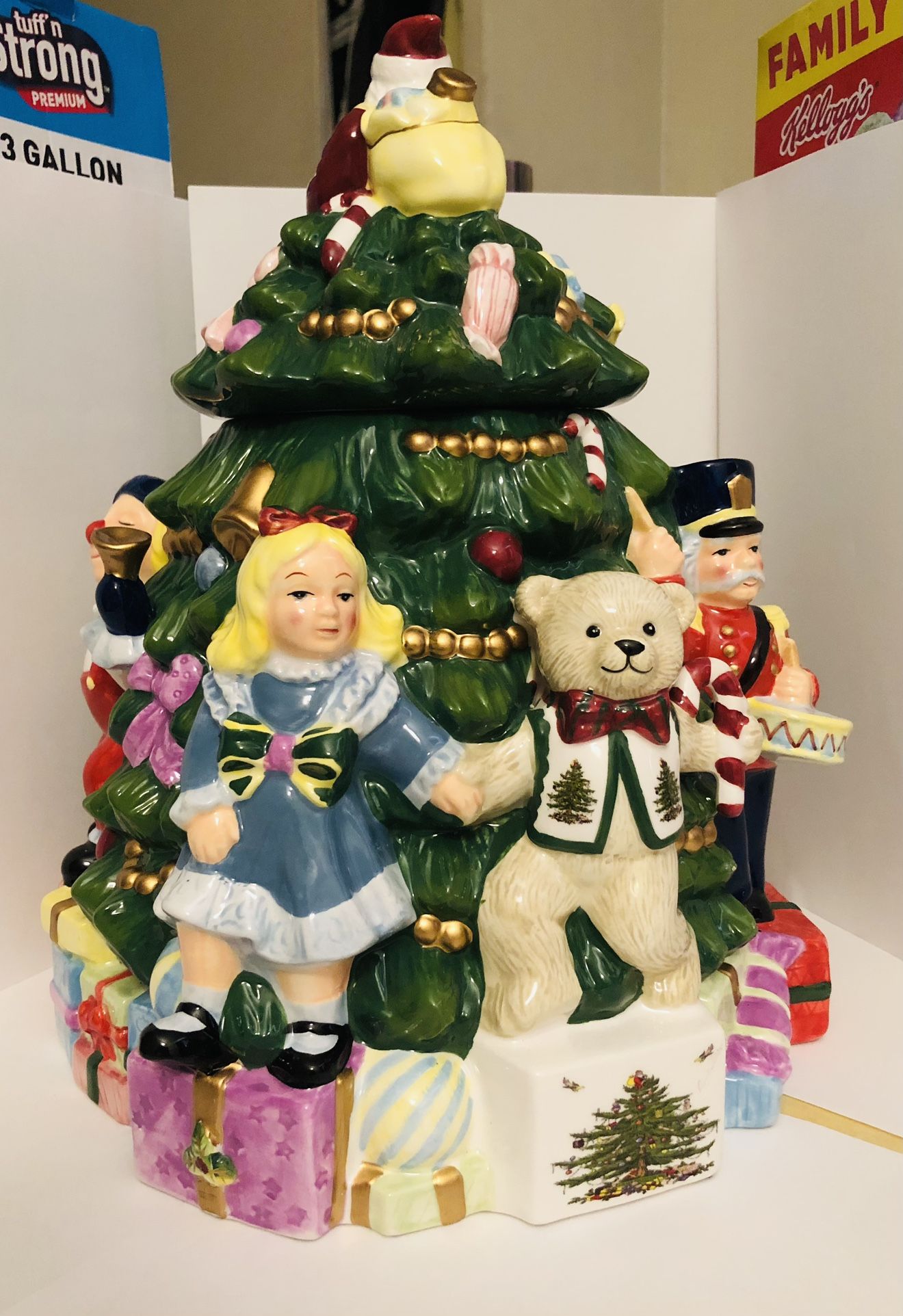 Cookie Jar-Vintage Spode Christmas Tree Hand Paint Essu