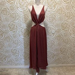 NWT Celandine V-Neck Twist-Front Satin Midi Dress