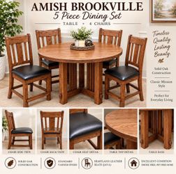 Amish Brookville 5-Piece Solid Oak Dining Set