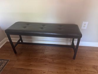 Tufted Faux Leather Bench with Metal Frame