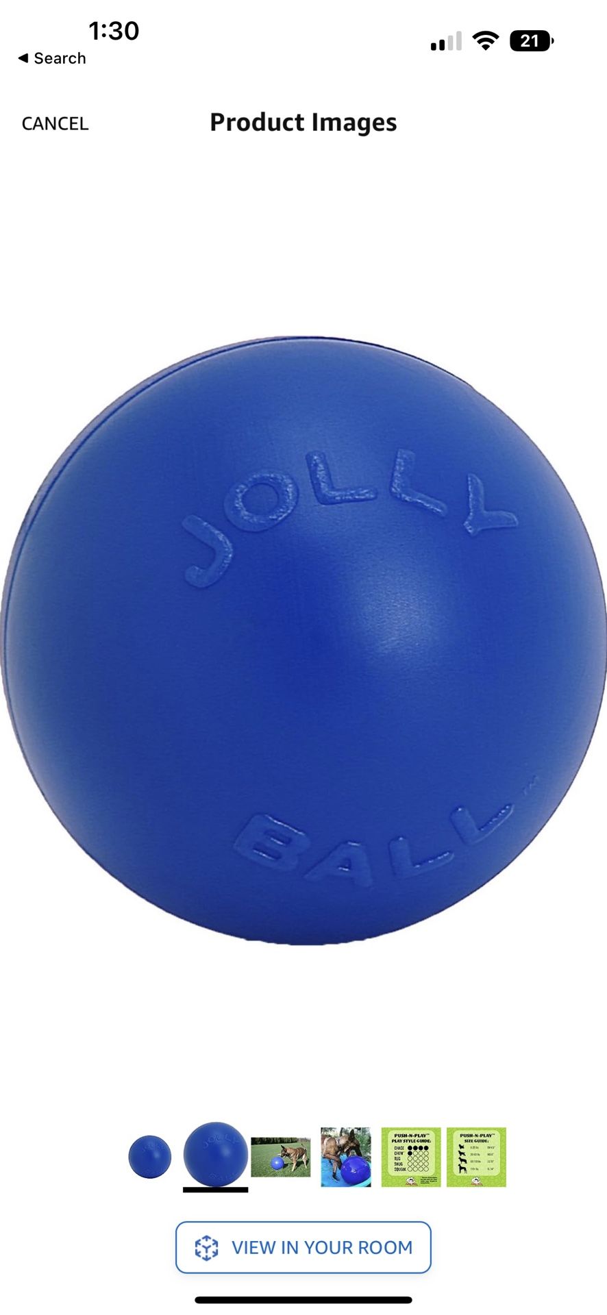 Jolly Pets Push-n-Play Ball Dog Toy, 14 Inches/Extra-Large, Blue (314 BL), for All Breed Sizes