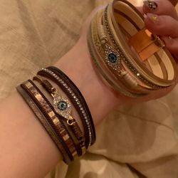 Bohemian Layered Evil - Eye Leather Bracelet Set