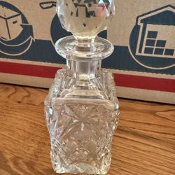 Square Cut Crystal Whiskey Decanter — Faceted Ball Stopper