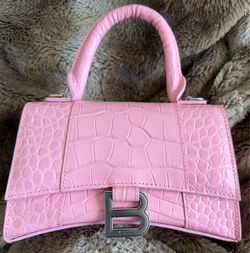 Balenciaga Crocodile Embossed Pink Hourglass XS Bag