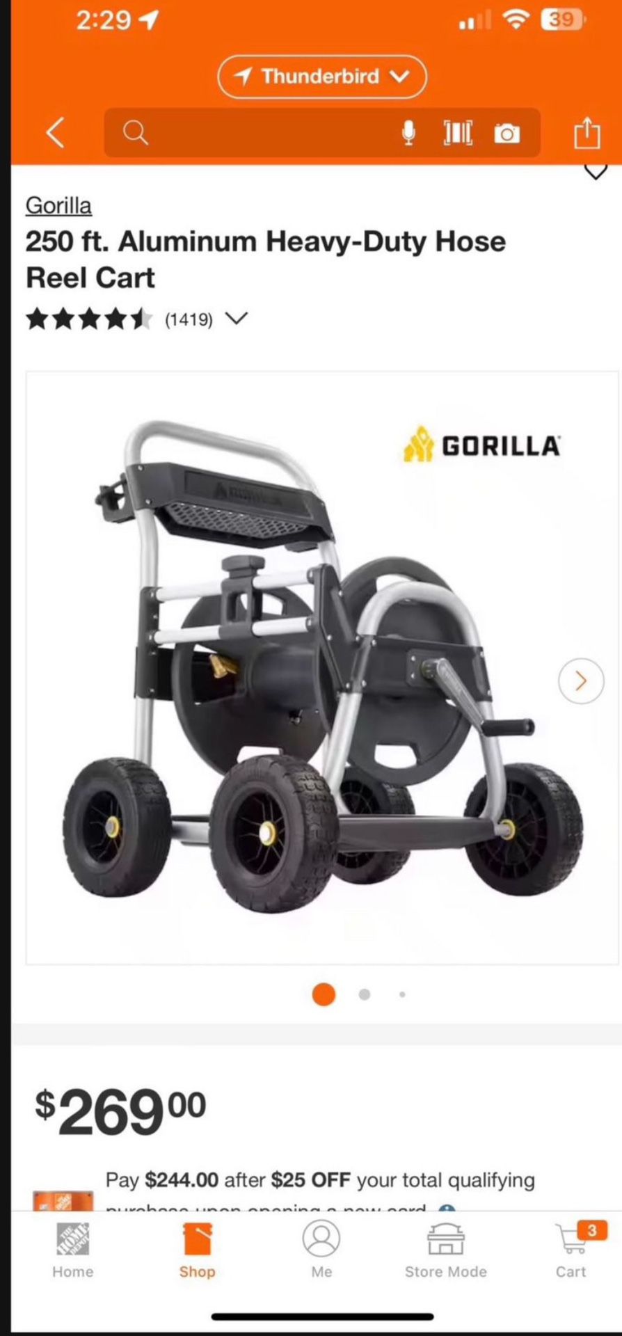 Gorilla 250 ft. Aluminum Heavy-Duty Hose Reel Cart $150 BRAND NEW