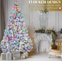 Snow-Flocked 7FT Christmas Tree 420 Warm White & Color LED Changing Lights,Artificial Christmas Tree for Home, Office, Party Decoration