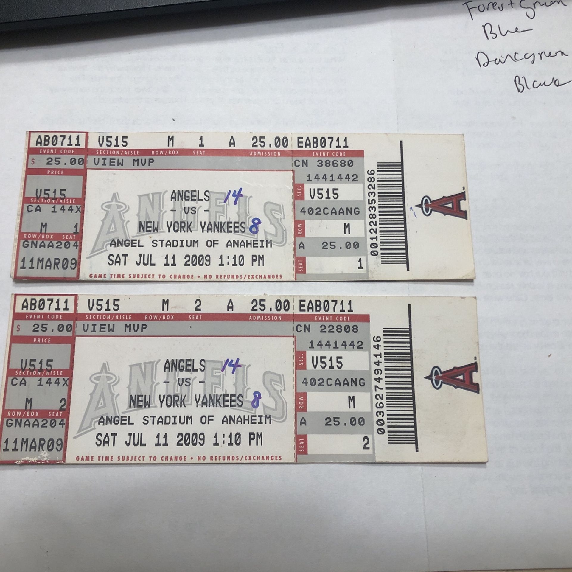 Angels Vs. Yankees Ticket Stub Pair