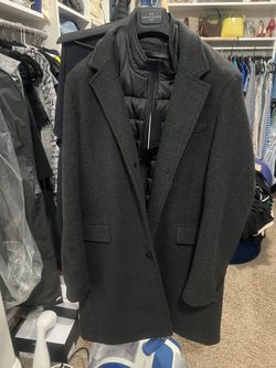 Andrew Marc Men's Charcoal Overcoat Coat Large Button Zip Notch Collar Pockets