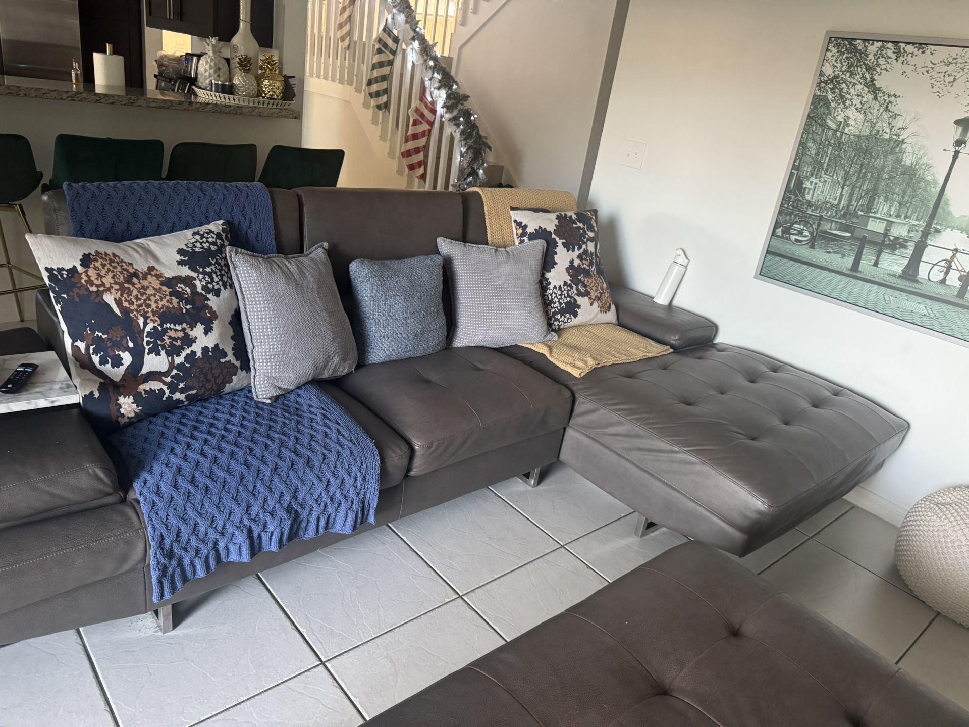 Grey Leather Sectional