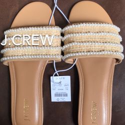 (NEW) (2 SIZES AVAILABLE) WOMEN’S J.CREW FACTORY PEARL SLIDE SANDALS - SIZES:  6 AND 7 (MSRP: $89.50 EACH) 
