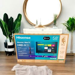 HD368 58” Hisense smart 4k Roku led tv floor model 