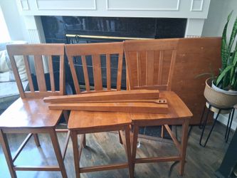 Wood Table and Bar Stools with Backs – Set of 3