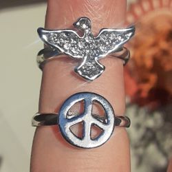 Open Size Silver Peace Dove Ring 