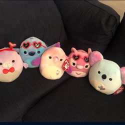 Lot of five, 8” inch valentines squishmallow 
