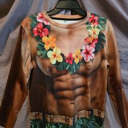Mens Fake Muscle Hawaiian Luau T-Shirt 