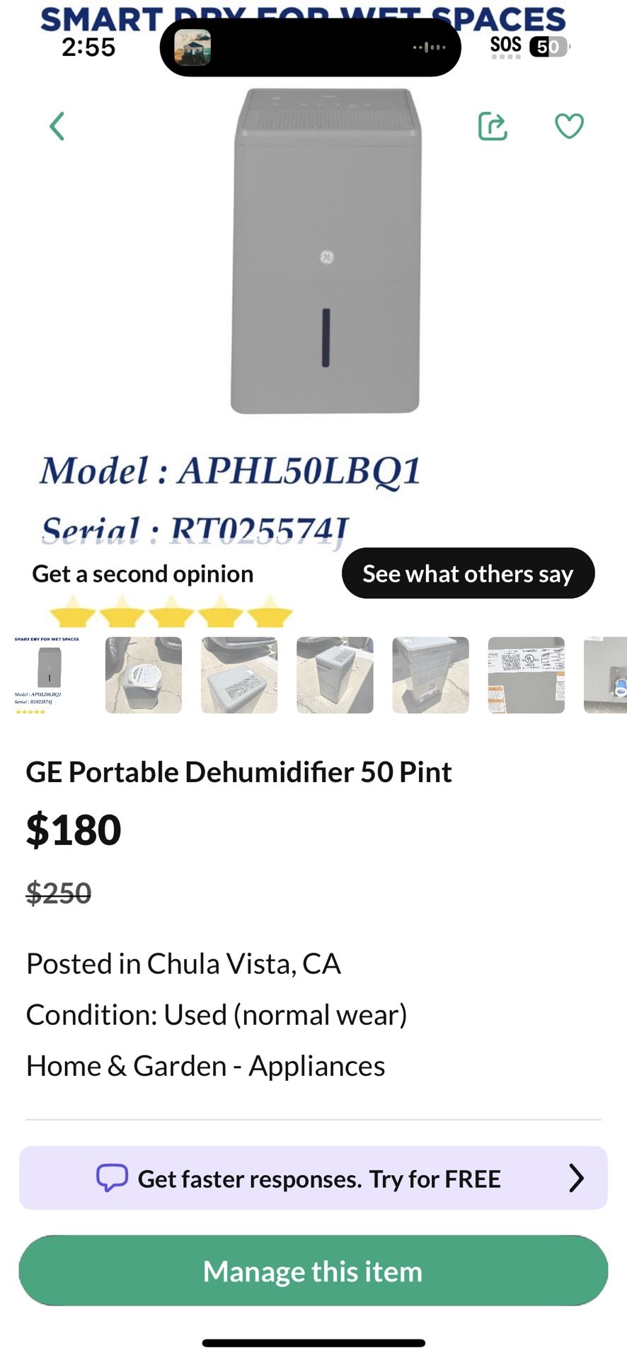 GE Portable Dehumidifier 