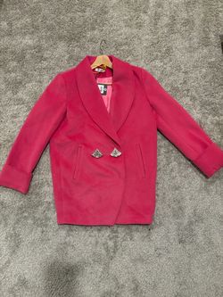 Hot Pink Wool Coat Shawl Lapel Rhinestone Statement Buttons Jacket Size:M