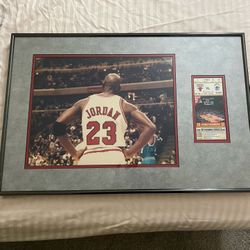 Michael Jordan vintage frame with game ticket