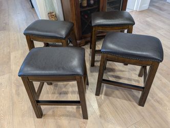 Set of 4 Solid Wood & Leather Counter Stools - 24" Height